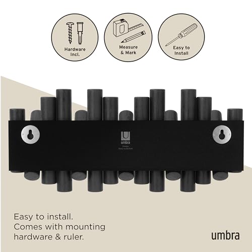 Picket Wall-Mounted Coat Rack Rail Hook with 5 Retractable Wood Pegs – Modern, Space-Saving Storage Organizer, Black - view 6