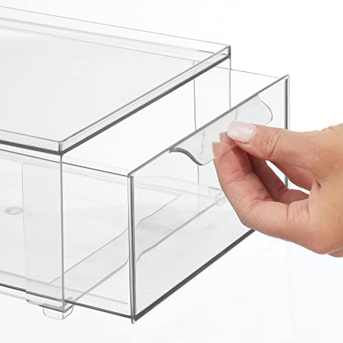 Plastic Stackable Bathroom Storage Organizer Bin Containers with Front Pull Drawer for Bathroom Countertop, Vanity, Closet Shelves - Holder for Accessories, Lumiere Collection, Set of 3, Clear - view 5