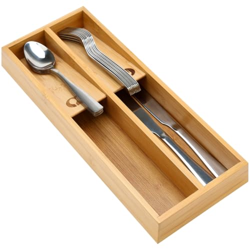 Small Bamboo Skinny Silverware Drawer Organizer Narrow Utensil Cutlery Tray