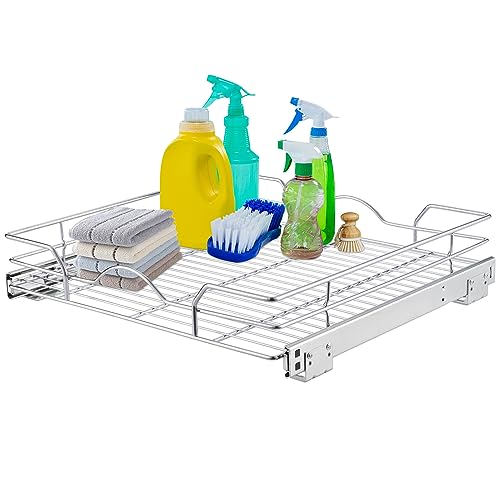 Pull Out Cabinet Organizer (14.75" W x 17" D), Pull out Drawers, Cabinet Pull Out Shelves for Base Cabinet Organization in Kitchen Bathroom Pantry, Bottom Mount, Chrome Finish