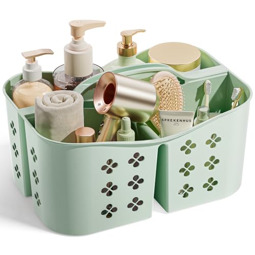 Portable Shower Caddy with Handle, Large Capacity Shower Basket Organizer, Quick-Drain Bathroom Storage Tote, Durable Plastic Shower Organizer for College Dorm, Beach, Gym Essentials, MintGreen