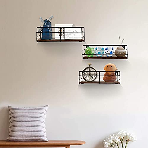 Wall Shelf, Floating Wall Shelf Black for Living Room, Bedroom, Kitchen, Bathroom, Save Space Set of 3 - view 2