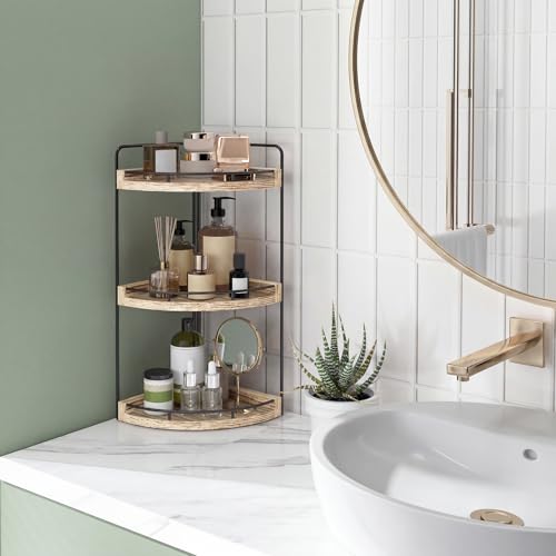 3 Tier Corner Bathroom Countertop Organizer Vanity Shelf Light Brown - view 5