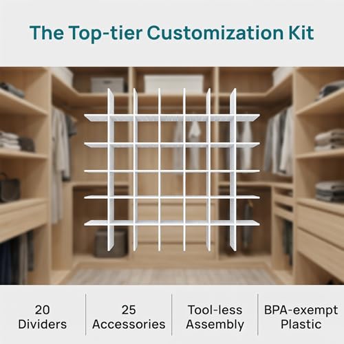20 PCS Drawer Divider with 25 Accessories, Adjustable Drawer Organizer Inserts, 12.6" x 2.76" x 0.08" White Drawer Plastic Separators for Clothes, Kitchen, Bathroom, Office Storage - view 4