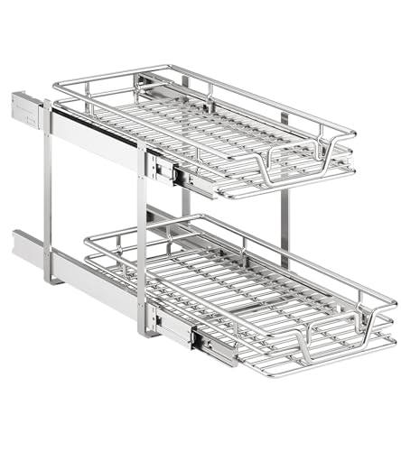 2-Tier Kitchen Cabinet,Pull Out Cabinet Organizer,Shelf and Drawer Organizer Slide Out Pantry Storaqe Basket in Multiple Sizes (12" W x21 D)