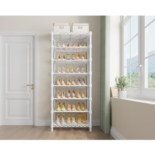 S1 8-Tier Shoe Rack, Metal Durable Heavy Duty Shoe Organizer, White - view 2