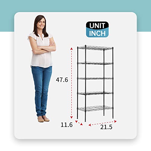 Adjustable NSF-Certified Metal Shelf Wire Shelving Unit Storage for Small Places Restaurant Garage Pantry Kitchen Garage Rack (Black, 21.5L x 11.6W x 47.6H) - view 3