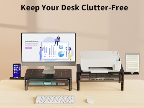 Monitor Stand Riser with Metal Mesh Drawer, Height Adjustable - view 2