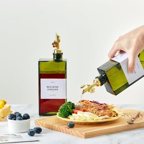 Olive Oil Dispenser Bottle for Kitchen, 16.9oz /500ml Cooking Vinegar Dispenser Bottle Set, Glass Sauce Container, Labels, Brush, Funnel, Stoppers, Green for Oil, Wine - view 4