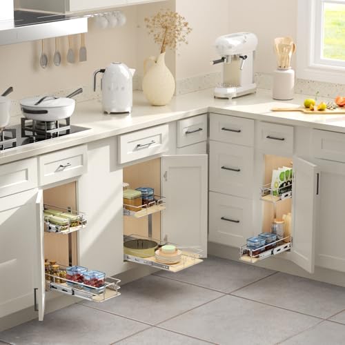 2 Tier Individual Pull Out Cabinet Organizer 7½"W x 21½"D, Slide Out Wood Shelves Organizers, Pull Out Drawers Organization and Storage for Kitchen Cabinet - view 6