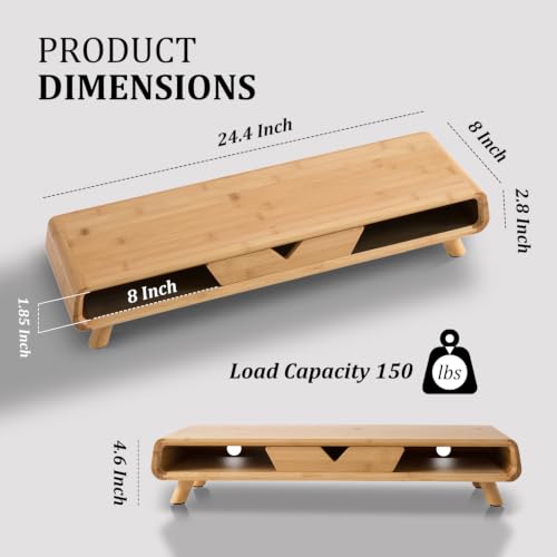 Bamboo Monitor Stand Riser, No Assembly Required Exquisite Monitor Stand with Drawer Ergonomic Height Wood Monitor Stand - view 2