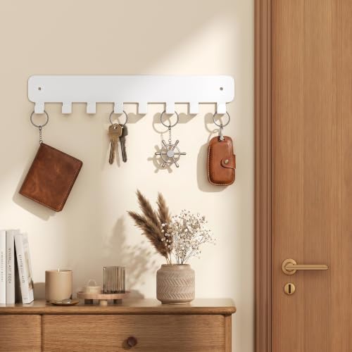 Key Holder Wall Mount, Adhesive or Screw-Mounted Key Rack with 8 Hooks, Metal Key Chain Organizer for Car Keys, Black 1 Pack - view 2