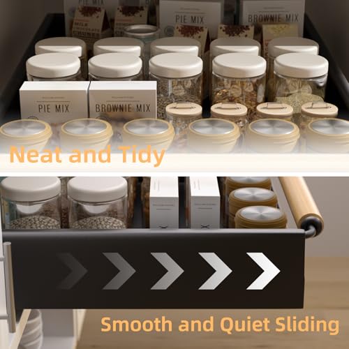 2 Pack 15.3'' Deep Expandable Slide Out Cabinet Shelf No-Drill Pull Out Drawer with Nano Film Adhesive, Heavy Duty Pull Out Tray for Kitchen, Pantry & Bathroom, Black - view 6