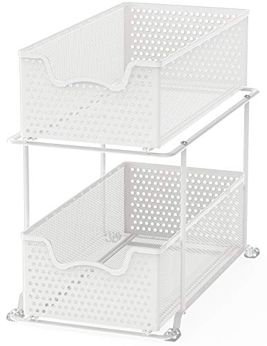 2 Tier Sliding Cabinet Basket Organizer Drawer, White - view 4