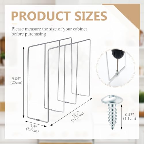 U Shaped Cookie Sheet Organizer for Cabinet Baking Sheet Organizer Kitchen Cabinet Dividers Vertical Chrome Pan Rack Storage Wires Tray Dividers Face Opening of 3.5"(Silver,2 Pcs) - view 2