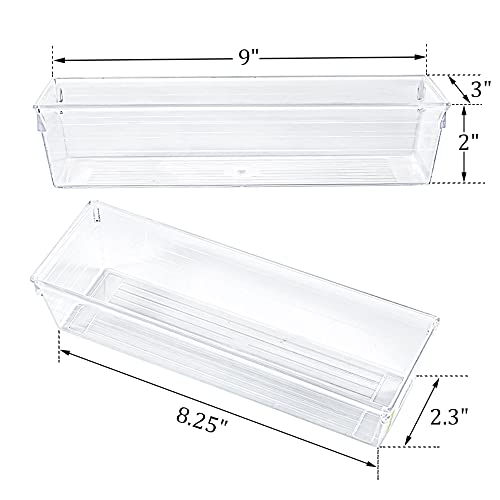 12 Pack Clear Drawer Organizers, 9 x 3 x 2 Inch Drawer Divider Storage Bins, Desk Storage Box Set for Kitchen Bedroom Bathroom Office Craft Supplies - view 4