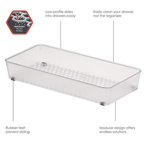 Hexa 6 x 12 Drawer Organizer for Kitchen Utensils with Innovative Honeycomb Base Design, Silverware Tray for Cutlery and Flatware Storage, Bathroom Vanity or Desk Solution, Clear Frost - view 2