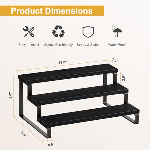 3 Tier Spice Rack, Set of 2 Wooden Spice Rack for Countertop, Cabinet Organizer Shelf Kitchen Counter Storage Shelves Cupcake Stand Holder Display Stand, Black - view 3