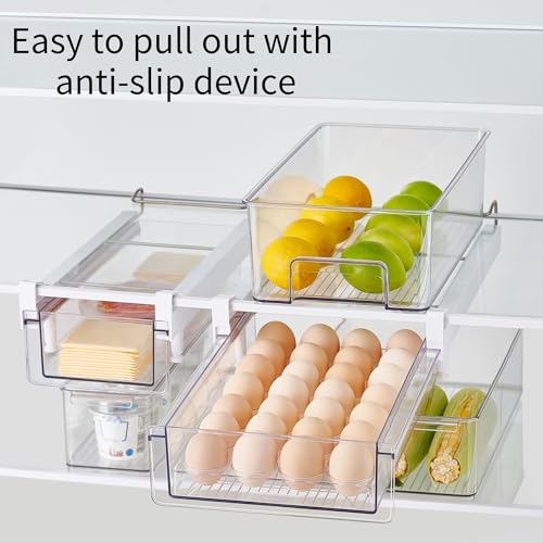 Upgraded Refrigerator Drawers Organizer - Pull Out Fridge Bins with Handle, Extra-Long 19.5" Stretchable and Deep Storage - view 4