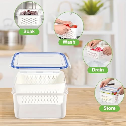 3pcs 4 in 1 Fruit Storage Containers for Fridge with Removable Colanders - view 3