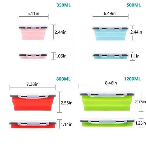 Set of 4 Collapsible Foldable Silicone Food Storage Container With BPA Free, Leftover Meal Box With Airtight Plastic Lids For Kitchen (Red) - view 2