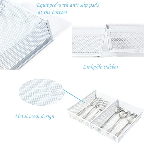 Mesh Tray Kitchen Drawer Utensil Cutlery Tray Office Supplies with Inter-locking Arm Drawer Dividers Organizer for Silverware, Flatware, Home,Office, School,Bedroom(9＂X6＂4pack) White - view 3