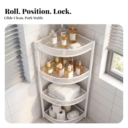 Corner Storage Shelf Triangular Metal Rack with Three Ventilated Mesh Tiers for and Kitchen Organization Compact for, Black, 3-Layer Mobile - view 7
