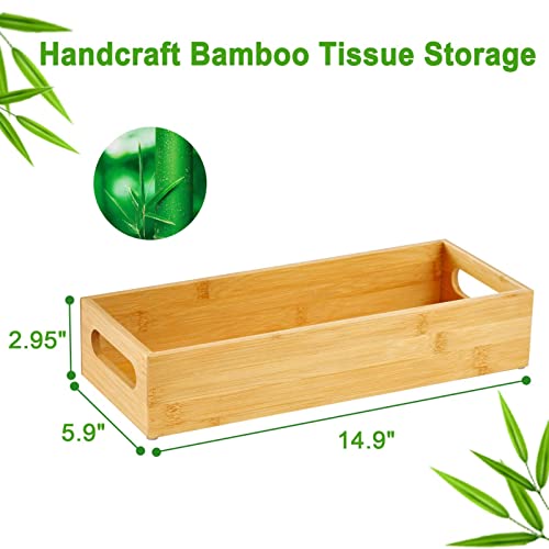 Toilet Tray for Bathroom, Bamboo Toilets Paper Storage with Handles, Toilet Paper Tray Holder Organizer Basket for Top Tank/Kitchen Counter Natural,14.9x5.9 Inch - view 2