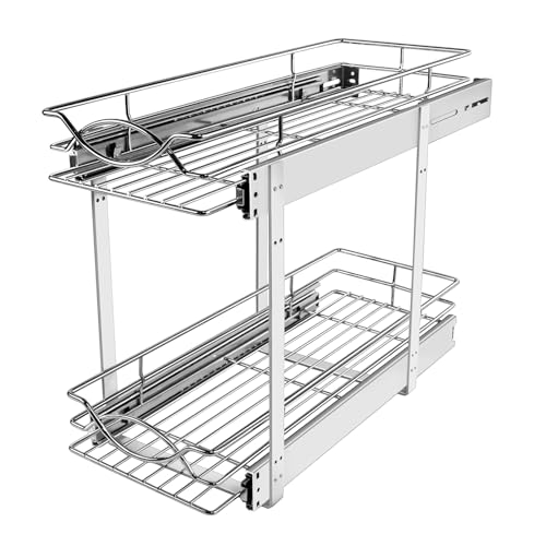 Pull Out Cabinet Organizer 9"W 21"D 2-Tier Slide Out Storage Shelf