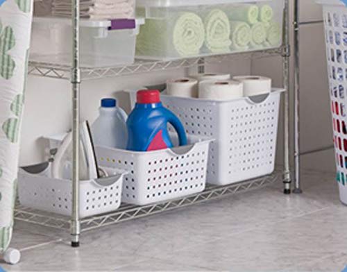 Large Ultra Plastic Basket with Handles, 6 Count, and Medium Ultra Plastic Basket with Handles, 12 Count Storage Solution System for Home - view 5