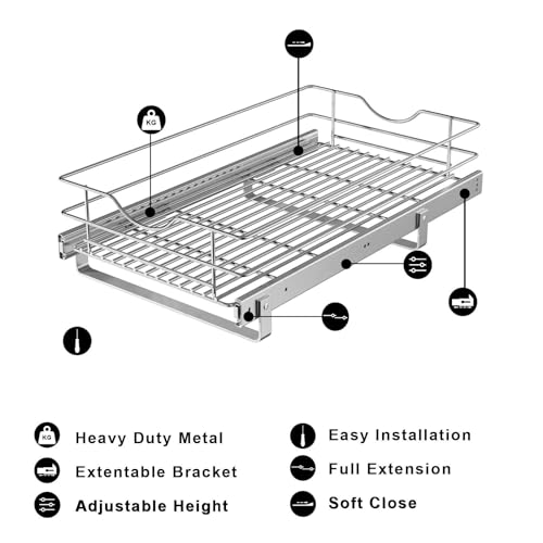 Pull Out Cabinet Organizer, (11½"W x 20" D), Soft Close Pull Out Cabient Drawer, Slide Out Cabient Organizer for pot and pan Kitchen Base Cabinet, Pantry Organization, Bathroom, Wire Basket - view 3