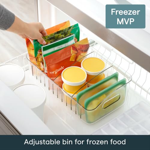 FreezeUp Freezer Bin 15", BPA-Free Clear Fridge Organizer with Adjustable Dividers and Handles for Frozen Food and Leftovers - view 2