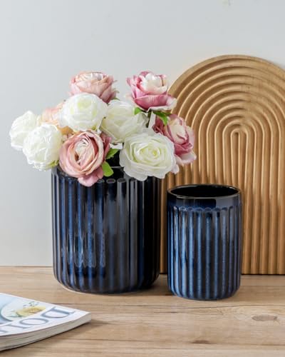 Kitchen Utensil Holder,7.3" + 5.7" Cooking Utensil Holder for Kitchen Counter, Large Utensil Crock for Farmhouse Decor, Utensil Storage Organizer for Spatula, Set of 2, Navy Blue - view 6