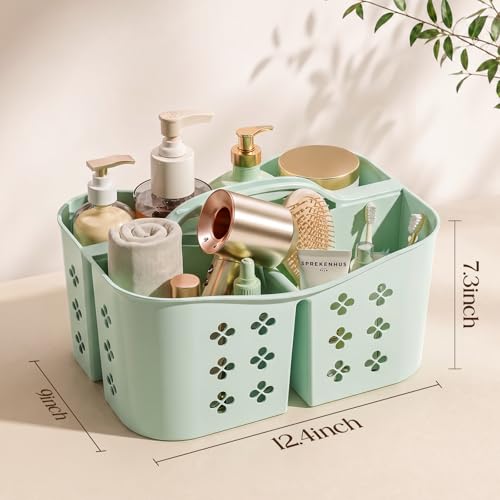 Portable Shower Caddy with Handle, Large Capacity Shower Basket Organizer, Quick-Drain Bathroom Storage Tote, Durable Plastic Shower Organizer for College Dorm, Beach, Gym Essentials, MintGreen - view 2