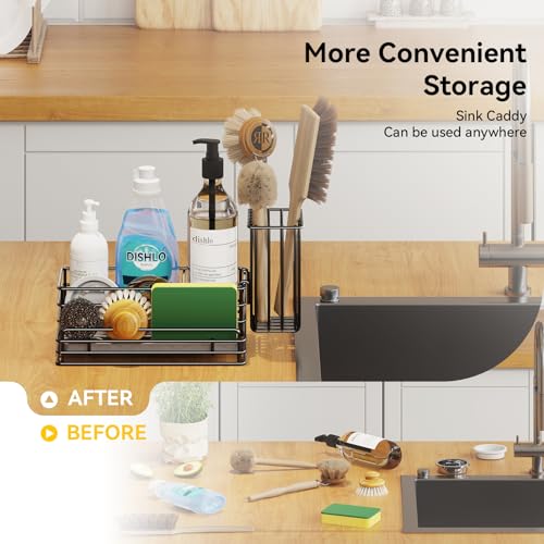 Kitchen Sink Caddy: Sink Sponge with Instant Drying Stone, Metal Stainless Steel Dish Sponge Holder Basket for Sponges, Scrubbers, Soap, 9.5" X 5.5" X 5.7" Home Decor Storage and Organization - view 6