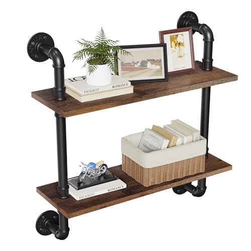 2 Tier Rustic Floating Shelves Industrial Pipe Floating Shelf