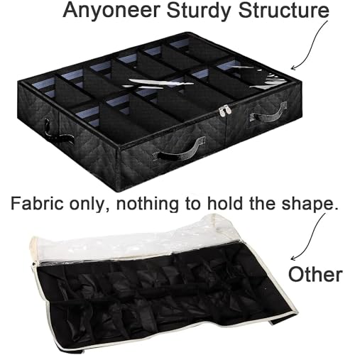 Set of 2, Under Bed Shoe Storage Organizer, Black - view 5