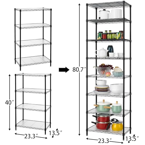 8-Tier Wire Shelving Unit Adjustable Steel Wire Rack Shelving, 80.7 Inches Height 8 Shelves Metal Storage Rack, Pantry Shelves for Storage with PE mat, NSF Certified, Black - view 3