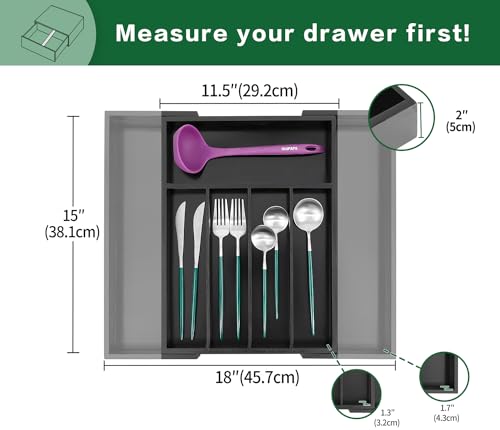 Bamboo Silverware Drawer Organizer, Black Kitchen Utensils Tray - view 2