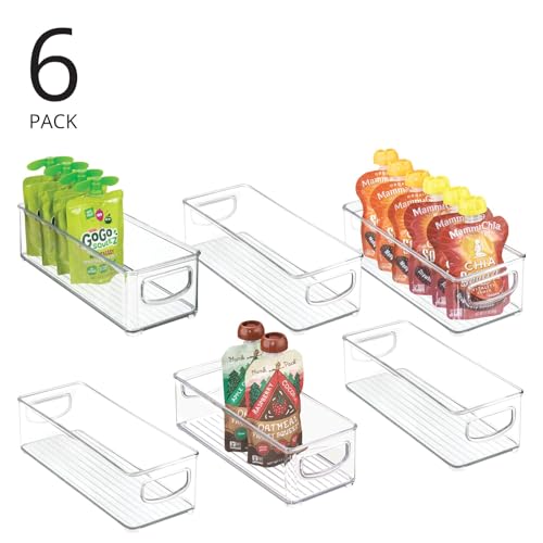 Plastic Stackable Small Organizing Bin Kitchen Pantry Cabinet, Refrigerator, Freezer Food Organization Storage Bins with Handles, Drawer Container Organizer, Ligne Collection, 6 Pack - Clear - view 2
