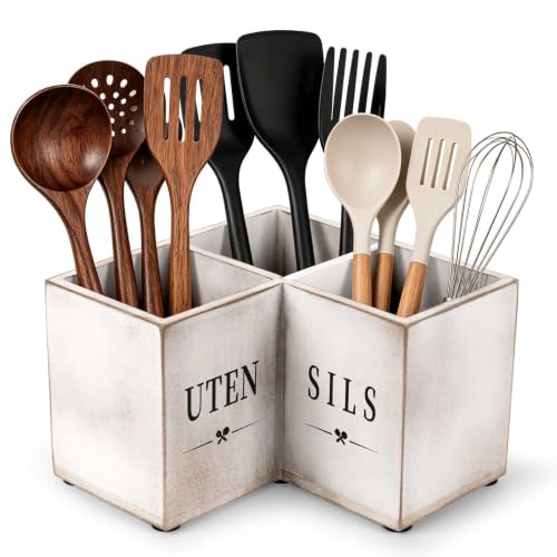 Kitchen Utensil Holder for Corner Counter, Wooden Organizer