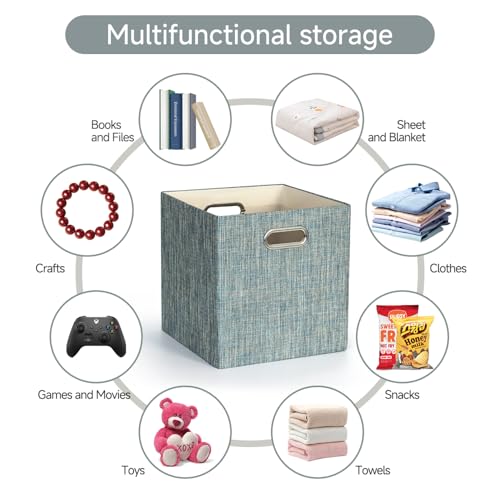 Storage Basket Bins,13×13×13 Foldable Storage Boxes Fabric Drawer Cubes for Closet Shelf Cabinet Bookcase - Set of 4,Teal - view 6