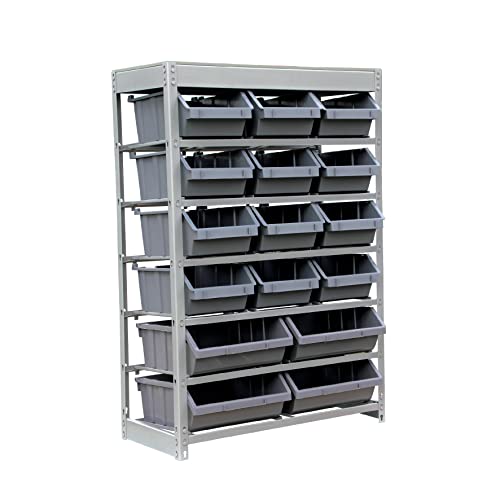 Bin Rack Storage System Heavy Duty Steel Rack Organizer Shelving Unit w/ 16 Plastic Bins in 6 tiers