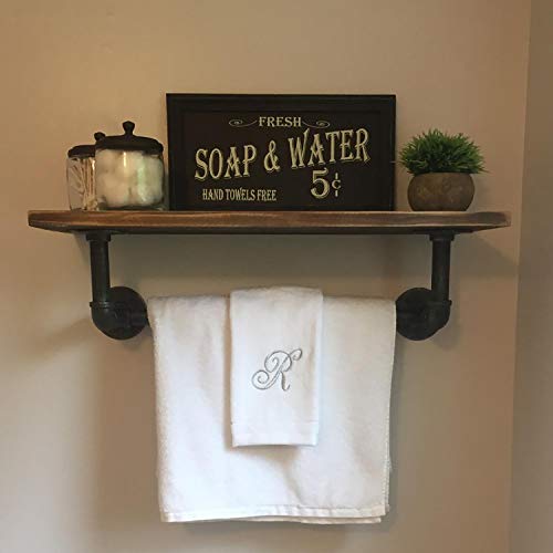 1 Tier Shelving Bathroom Pipe Shelves with Towel Bar Over Toilet, 24 inch Pine Wood Floating Shelves for Wall Mounted Bedroom,Kitchen, Farmhouse, Living Room
