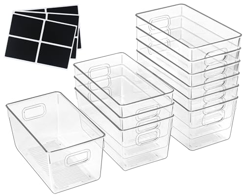 10 PACK Clear Storage Bins Clear Storage Containers for Kitchen Pantry Organization, Organizing Bins with Built in Handles, Cabinet Organizers
