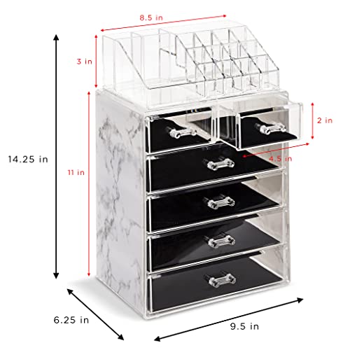 Makeup Organizer, 6-Drawer Acrylic 2-Piece Set (Marble Print) - view 3