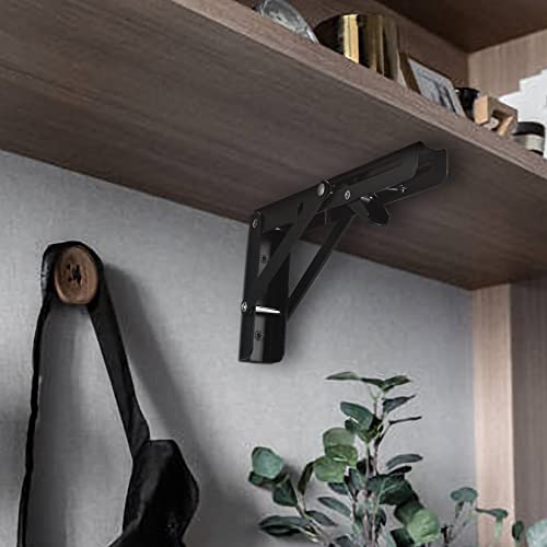 2 Pcs Folding Shelf Brackets, 10 Inch Heavy Duty Floating Triangle Shelf Brackets, Collapsible Shelves Brackets, Wall Mounted L Table Hinges Brackets for Bench Table with Screws (10 Inch) - view 6