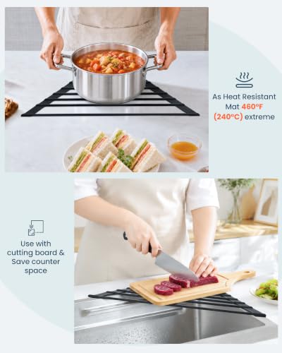 Corner Sink Caddy, Sponge Holder for Kitchen Sink Organizer - Silicone Wrapped Steel Anti Slip Rust Triangle Over the Sink Roll-UP Dish Drying Rack for Sink Corner Kitchen Sink Accessories - view 7