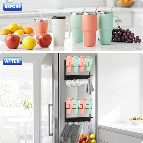 Water Bottle Organizer for Stanley Cup Accessories 20/30/40 oz, Fridge Magnetic and Wall Mount Tumbler Holder Organizer, Kitchen Water Bottle Storage Rack (Black) - view 6