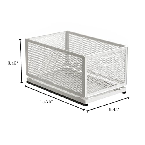 Sliding Cabinet Basket Organizer Drawer Self Adhesive Slide out Pantry Shelves Heavy Duty Carbon Steel Slide Cabinet Storage Basket with Handle for Bathroom Kitchen Home - view 2